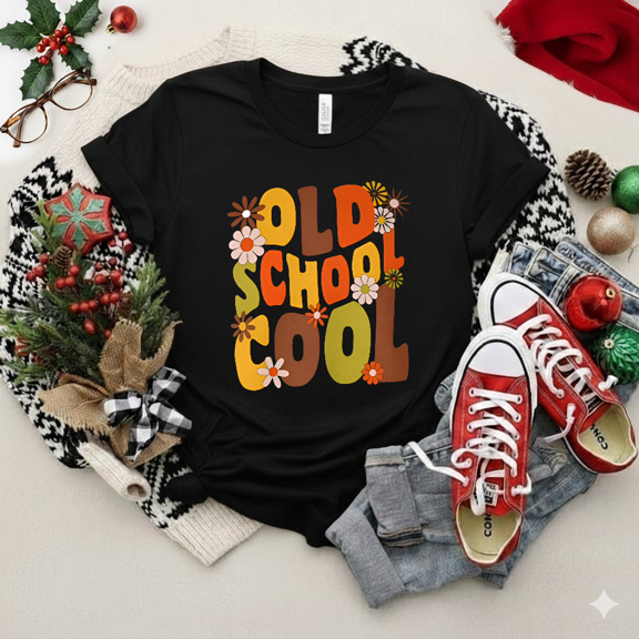 Old School Cool Retro Floral Groovy Hippie Flower Vibe Unisex T-Shirt V11962 up to size 5XL