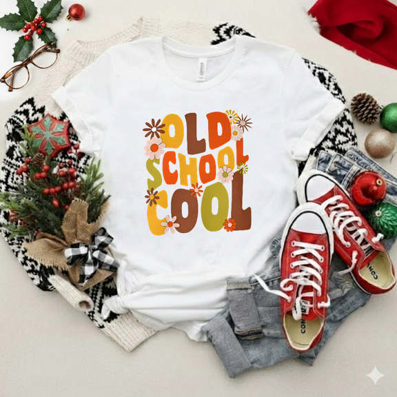 Old School Cool Retro Floral Groovy Hippie Flower Vibe Unisex T-Shirt V11962 up to size 5XL