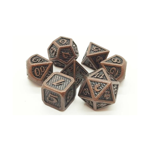 Old School Dice & Accessories Dragon Scale Poly Set - Ancient Bronze (7) New