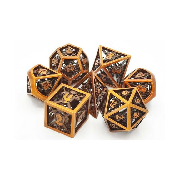 Old School Dice & Accessories Hollow Sword & Shield Dice - Brushed Brass (7) New