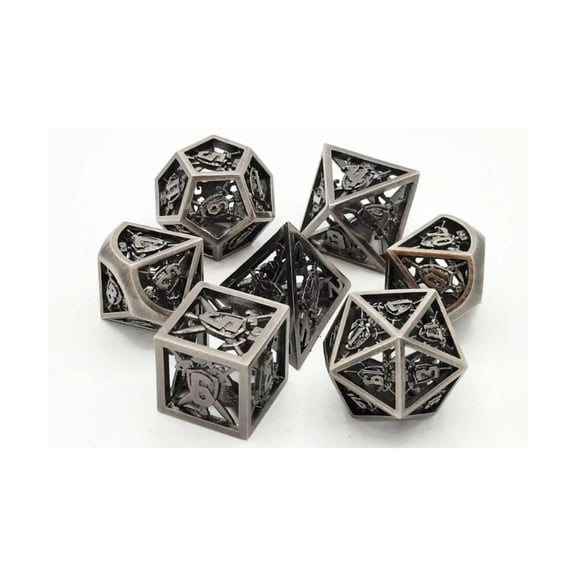 Old School Dice & Accessories Hollow Sword & Shield Dice - Brushed Silver (7) New