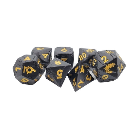 Old School Dice & Accessories Orc Forged Poly Set - Matte Black w/Gold (7) New