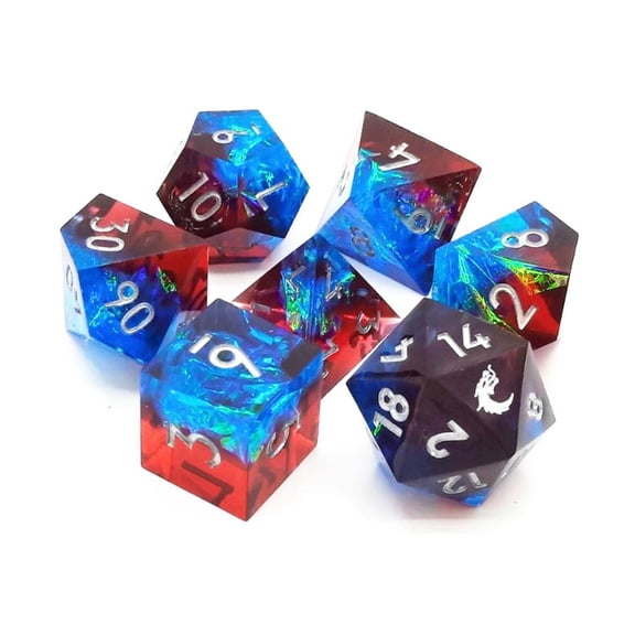 Old School Dice & Accessories Poly Set American Hero w/Silver (7) New