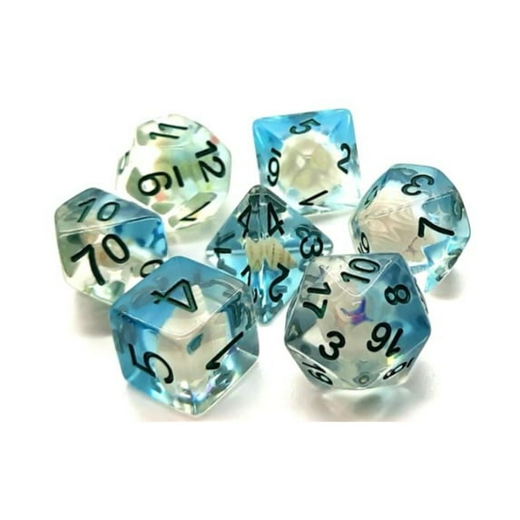 Old School Dice & Accessories Poly Set Beach Party Blue w/Green (7) New