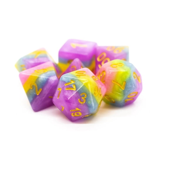 Old School Dice & Accessories Poly Set Cotton Candy w/Gold (7) New