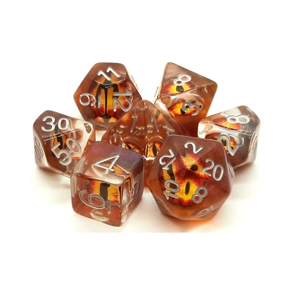 Old School Dice & Accessories Poly Set Dragon Eye - Brown (7) New