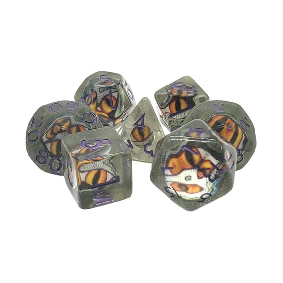 Old School Dice & Accessories Poly Set Dragon Eye - Green w/Purple (7) New
