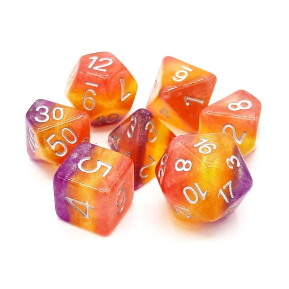 Old School Dice & Accessories Poly Set Hard Candy w/Silver (7) New