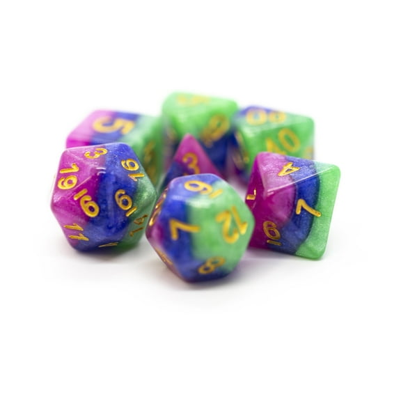 Old School Dice & Accessories Poly Set Jester's Court w/Gold (7) New