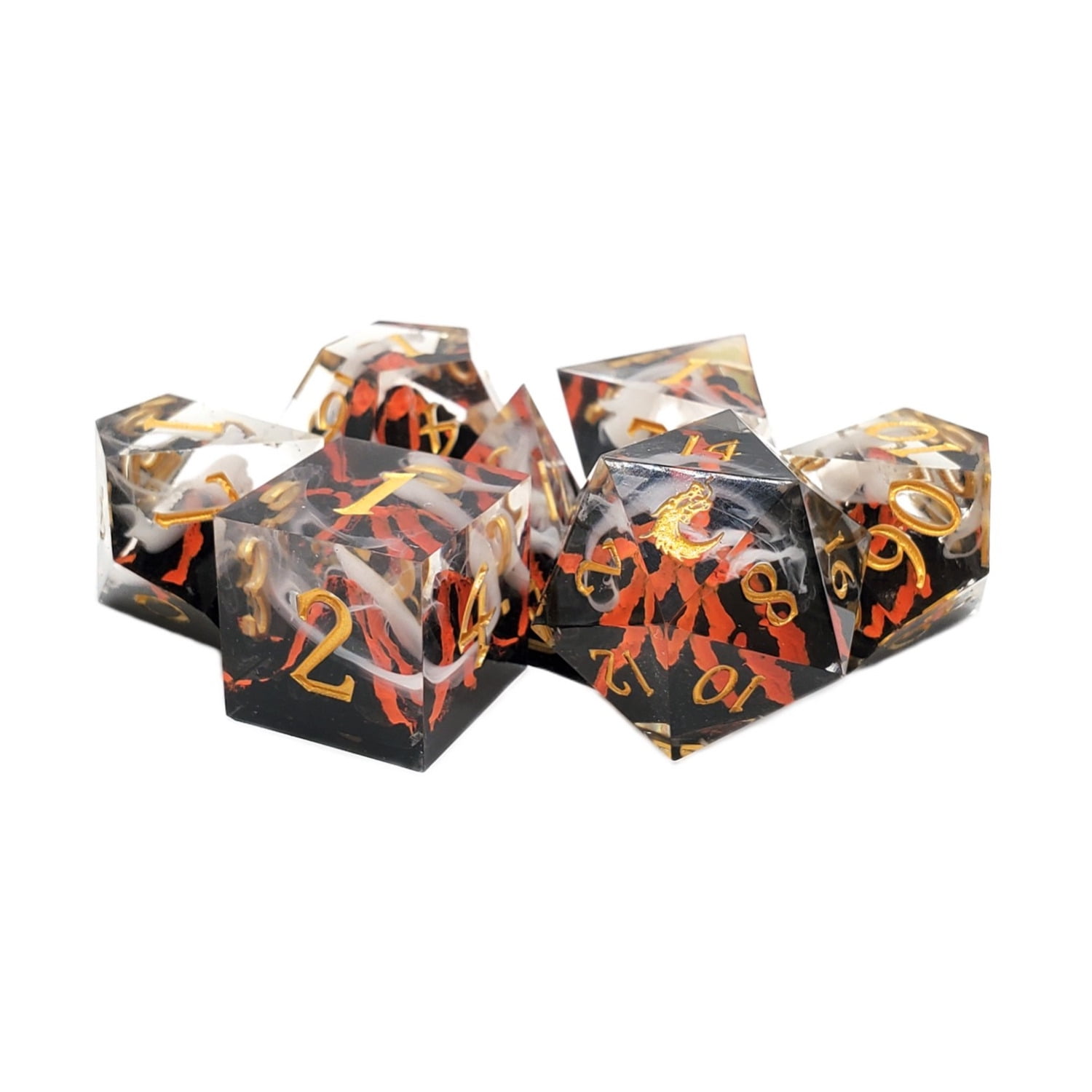 Old School Dice & Accessories Poly Set Lava Flow - Red w/Gold (7) New