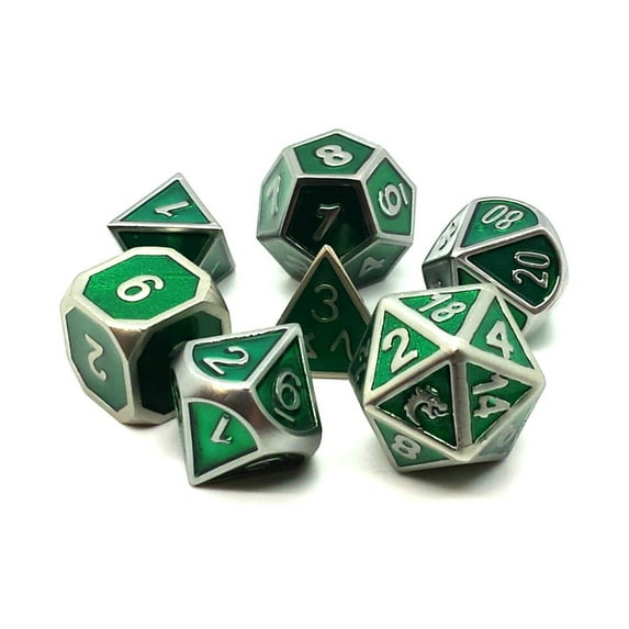 Old School Dice & Accessories Poly Set - Metallic Green (7) New
