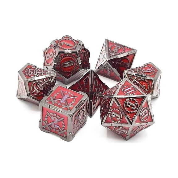 Old School Dice & Accessories Poly Set - Ruby Red w/Black (7) New