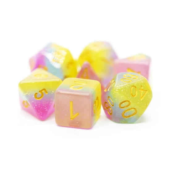 Old School Dice & Accessories Poly Set Translucent Candyland w/Gold (7) New