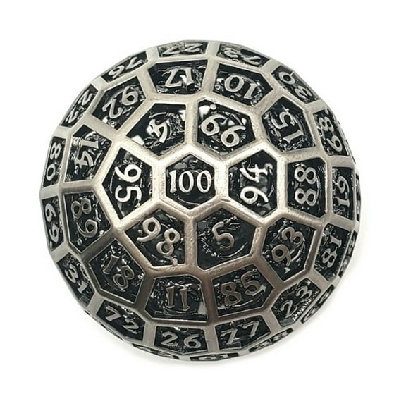 Old School Dice & Accessories d100 50mm - Dragon's Head, Ancient Silver New