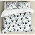 thumbnail image 1 of Old School Duvet Cover Set King Size, Nostalgic Classic Tattoo Item Flying Bird Tiny Hearts and Branches Repetition, Decorative 3 Piece Bedding Set with 2 Pillow Shams, Multicolor, by Ambesonne, 1 of 3