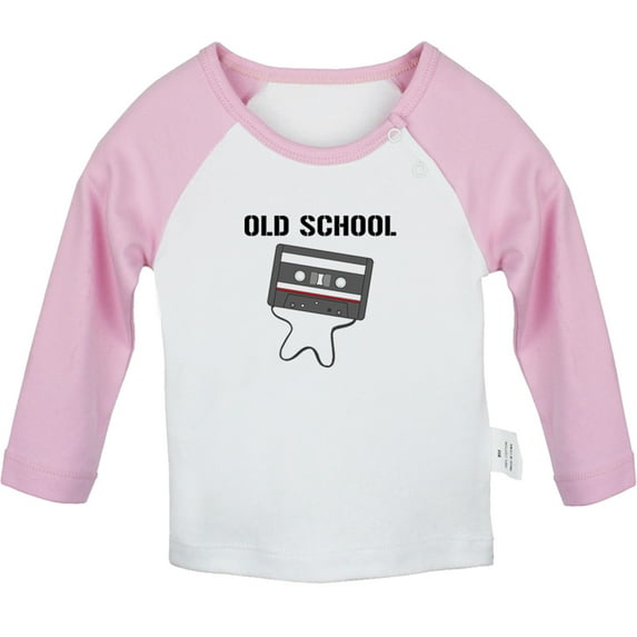 Old School Funny T shirt For Baby, Newborn Babies T-shirts, Infant Tops, 0-24M Kids Graphic Tees Clothing (Long Pink Raglan T-shirt, 0-6 Months)