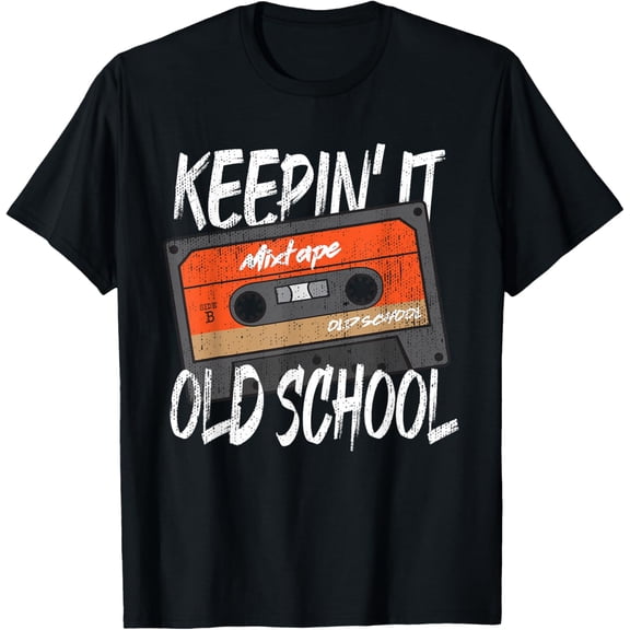 Old School Hip Hop 80s 90s Vintage Mixtape Cassette Tape T-Shirt- Classic Unisex 100% Cotton Crew Neck T-Shirt Breathable Casual Everyday Wear Affordable Graphic Soft t shirt Cheap t shirts