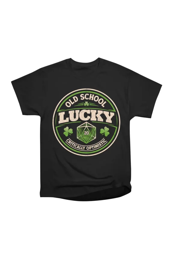 Old School Lucky D20 Gaming Badge T-Shirt Tee Gift For Him Merch For Her Apparel For Frien