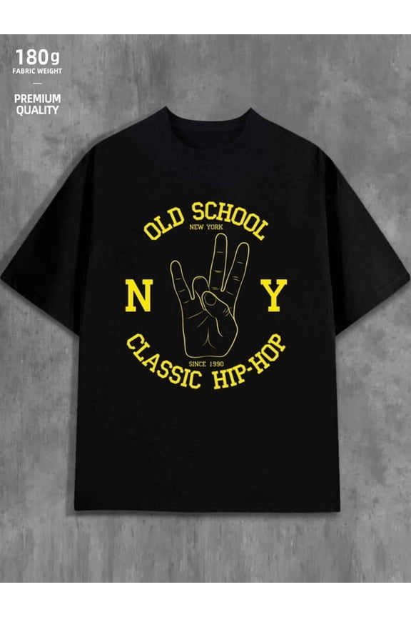 Greenink Old School NY Hip-Hop men's 180G 100% Cotton black Original Unisex Shirt Graphic tshirts Basic Unisex Shirt Short Sleeve tshirts Fashion Unisex Shirt Graphic Tee tshirts
