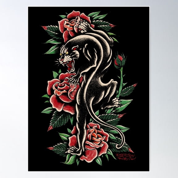 Old School Panther Poster Wall Art, Modern Wall Decor For Living Room Bedroom, 24x36 UNFRAMED