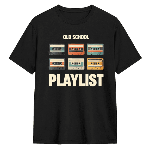 Old School Playlist Retro Cassette Tapes Graphic Tee for Men and Women, Vintage 80s Music Cotton Short Sleeve T Shirt