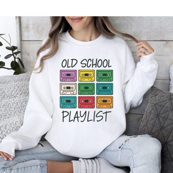 Old School Playlist Sweatshirt 80s Music Teacher Classroom Graphic Design