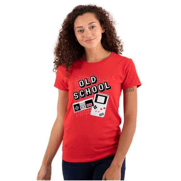 Old School Retro Video Gamer Nerd Womens Slim Fit Graphic Tee Brisco Brands M