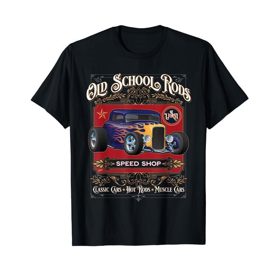 Old School Rods Speed Shop Vintage Style Hot Rod Car Design T-Shirt