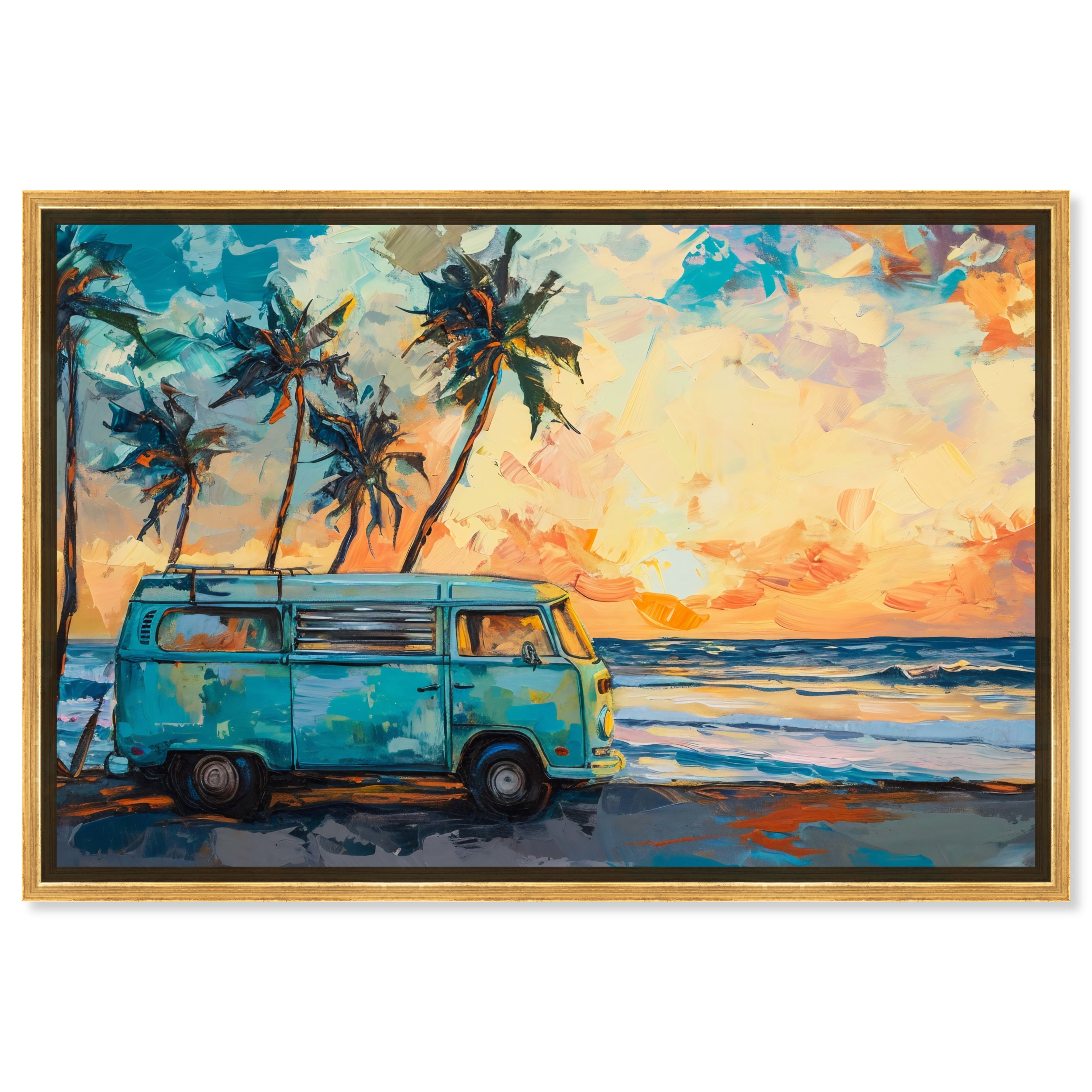 Colorful Coastal Canvas Print with Gold Frame, 31.5" x 21.5"