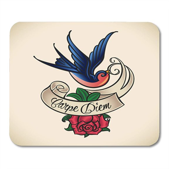Old School Styled Tattoo with a Swallow Banner and Rose Mousepad Mouse Pad Mouse Mat 9x10 inch
