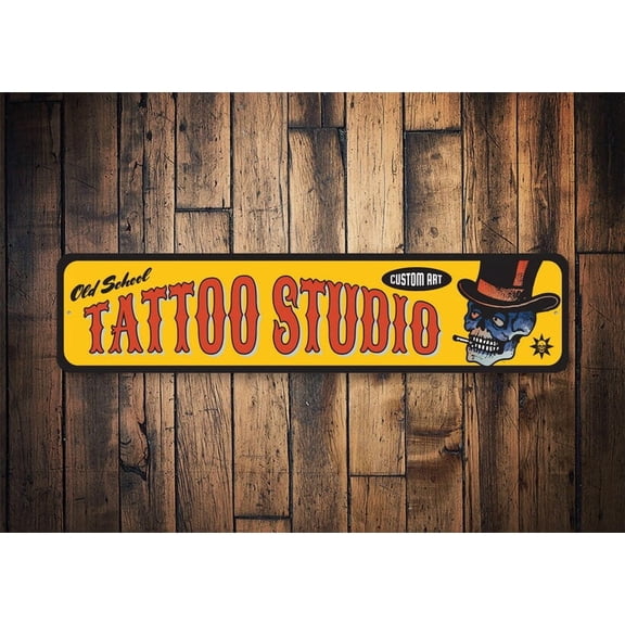 Old School Tat Shop Sign Old School Tattoo Tattoo Lovers Custom Tat Sign Tattoo Shop Owner Tattoo Gift Gift For Tat Studio - Tat Signs - Size: 16 x 4 Inches