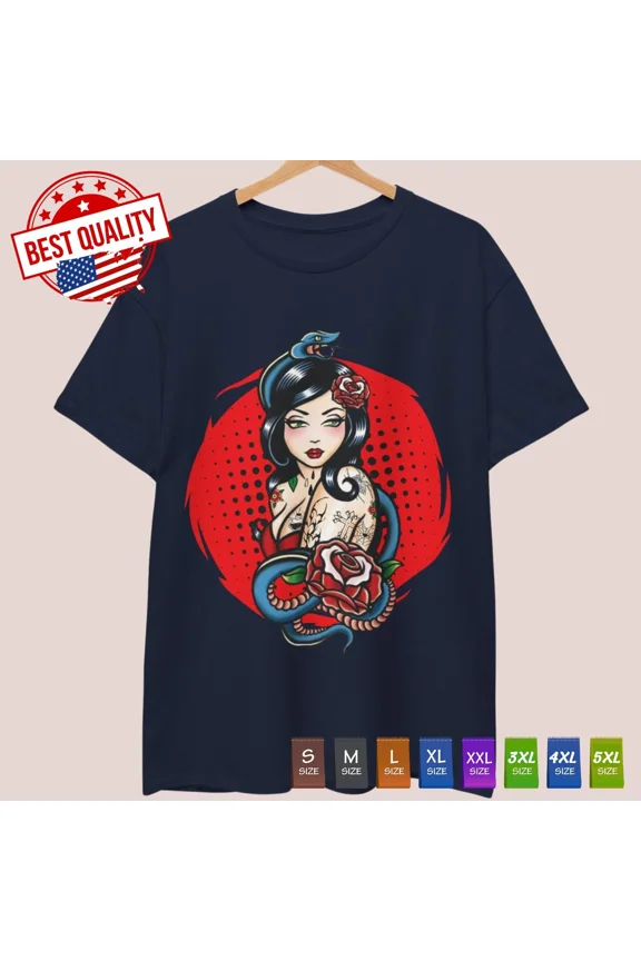 Old School Tattoo Woman T Shirt Tattoo Snake Retro Vintage Clothing Classic Tee