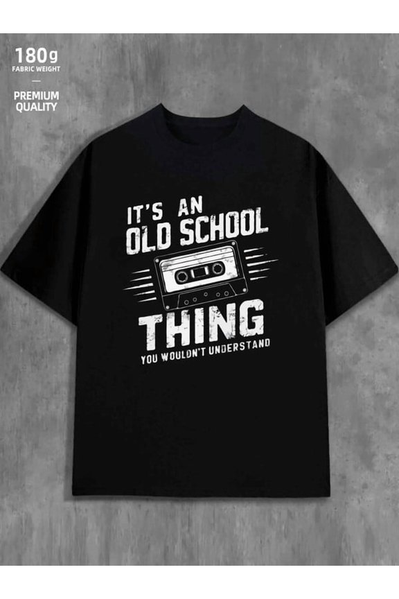 Old School Thing mens 180G 100% Cotton black Basic Unisex Shirt Printed tshirts Retro Unisex Shirt Printed tshirts Funny Unisex Shirt Crewneck tshirts Trendy Unisex Shirt Graphic tshirts