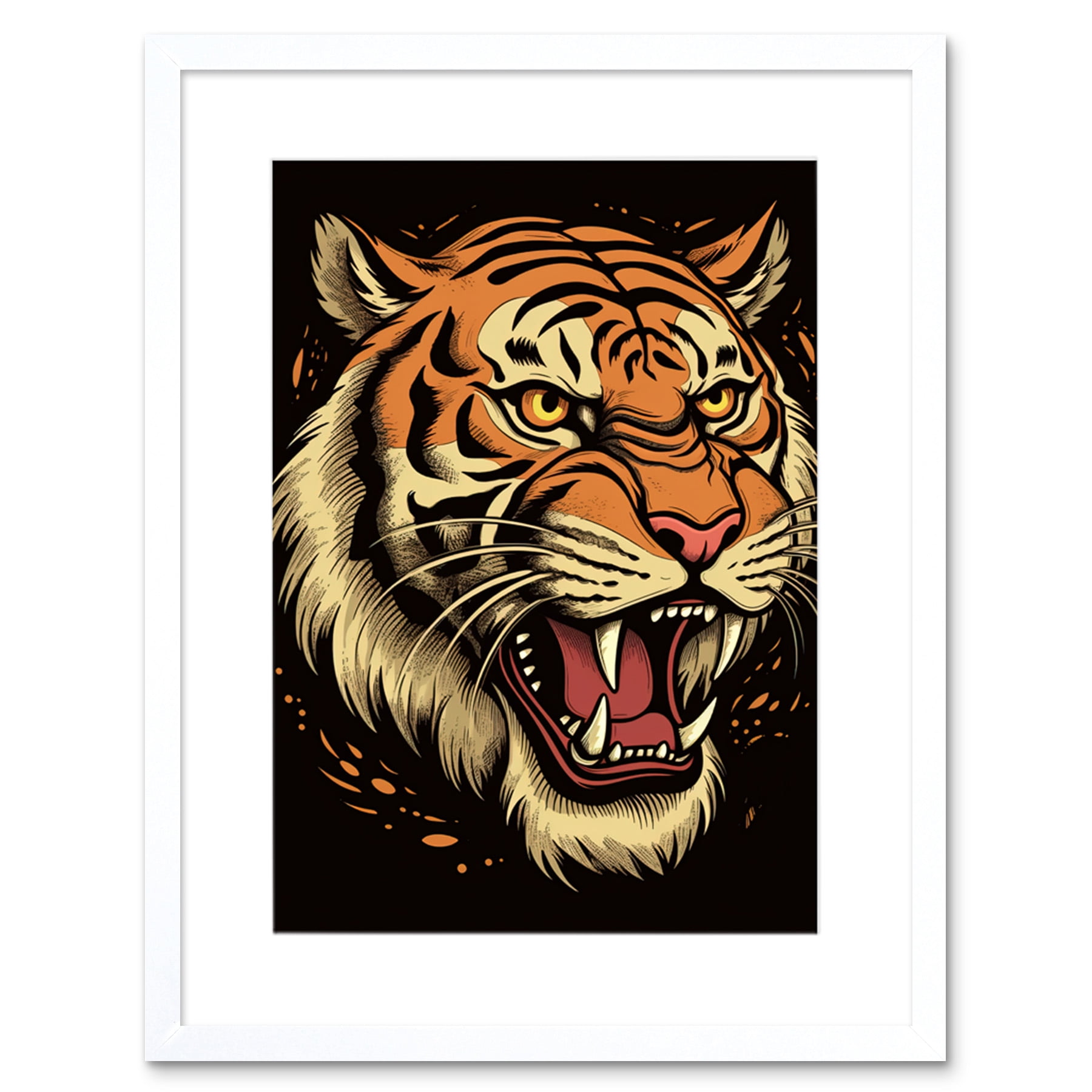 Old School USA Tattoo Ink Body Art Growling Tiger Rockabilly Americana 50s Artwork Framed Wall