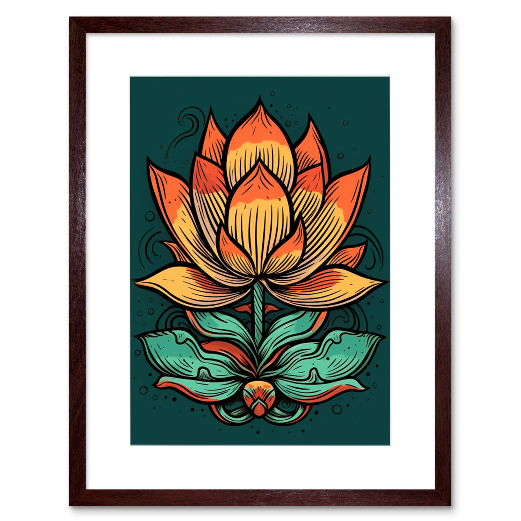 Old School USA Tattoo Ink Body Art Lotus Flower Rockabilly Americana 50s Artwork Framed Wall Art