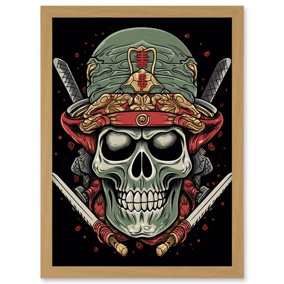 Old School USA Tattoo Ink Body Art Skull Samurai Rockabilly Americana 50s Artwork Framed Wall Art Print A4