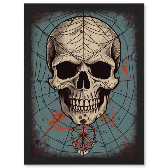Old School USA Tattoo Ink Body Art Skull Spider Rockabilly Americana 50s Artwork Framed Wall Art Print A4