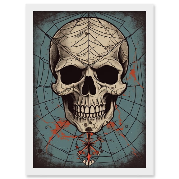 Old School USA Tattoo Ink Body Art Skull Spider Rockabilly Americana 50s Artwork Framed Wall Art Print A4