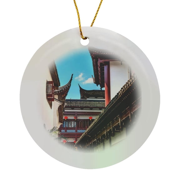 3drose, Old Shanghai Houses, Red Roofs, Yuyuan Old Town, Shanghai, China, Circle Porcelain Ornament