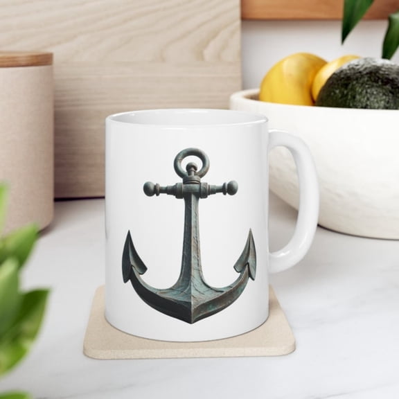Old Ship Anchor Nautil Ocean Sea Art Prineramic Coffee Tea Cup Mug, oz ptain Gift Present Boating Sailing Sailor.