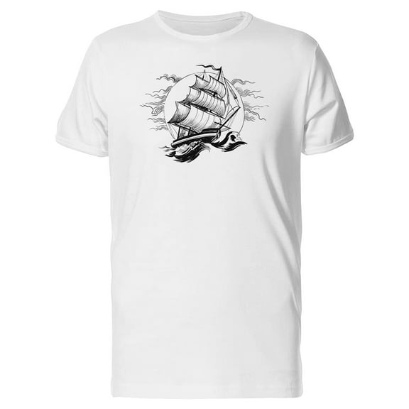 Old Ship In Stormy Sea B&W T-Shirt Men -Image by Shutterstock, Male x-Large