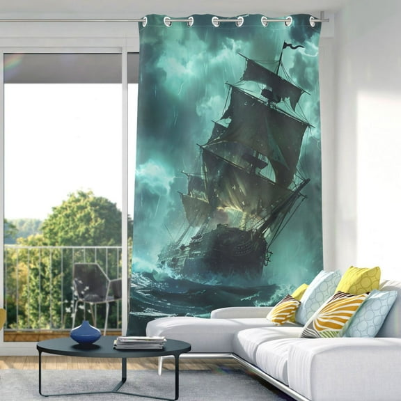 Old Ship in Storm Sea Blackout Curtains W82 x L42 1 Panel Window Curtain for Bedroom Living Room