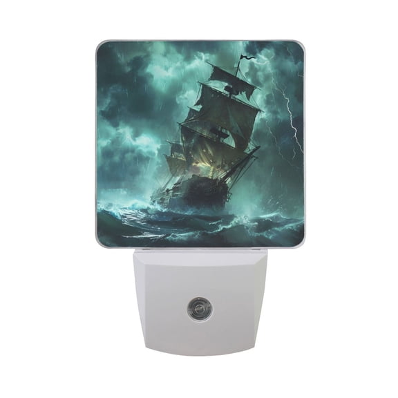 Old Ship in Storm Sea Night Light 2 Pack LED Nightlight Plug into Wall Dusk to Dawn Sensor Soft White