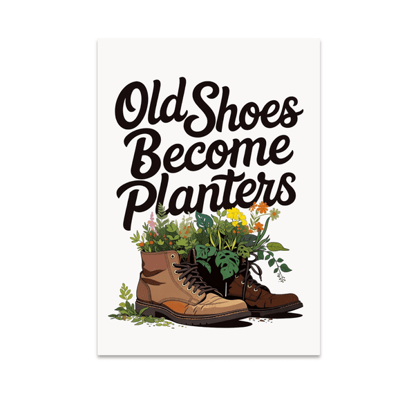 Old Shoes Become Planters - Eco-Friendly Gardening Art - 13x19 Poster Print