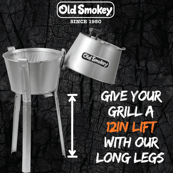 Old Smokey Grills Leg Extensions, Set of 3 Legs with Mounting Hardware, Raises Charcoal Grill Height for Easier Cooking