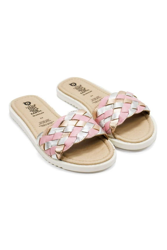 Girls Monarco Leather Slides, Copper \ Silver \ Pearlised Pink,32 EU (1 US) M US
