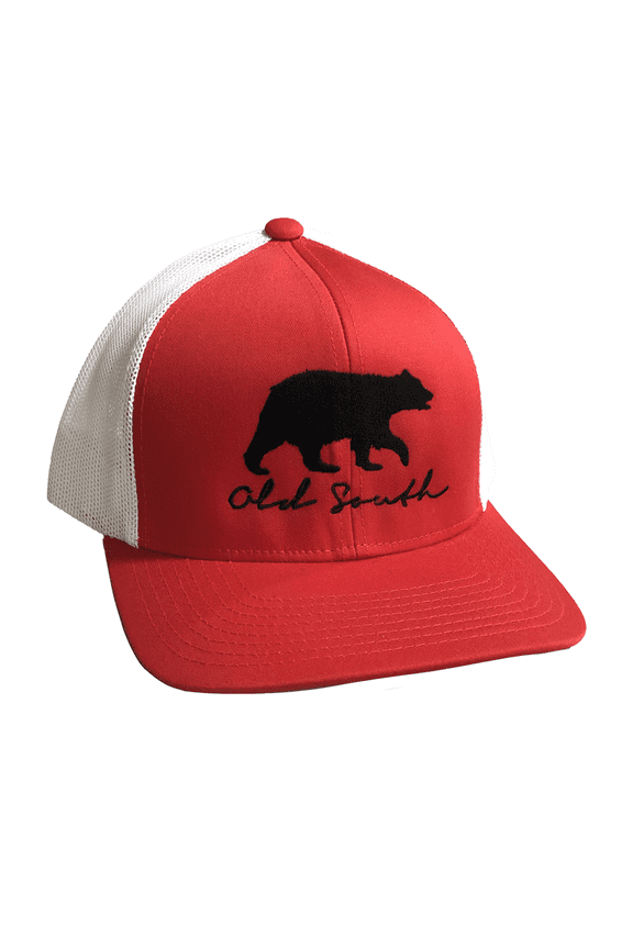 Old South Bear Walking Mens Snapback Trucker Hat-Red/White