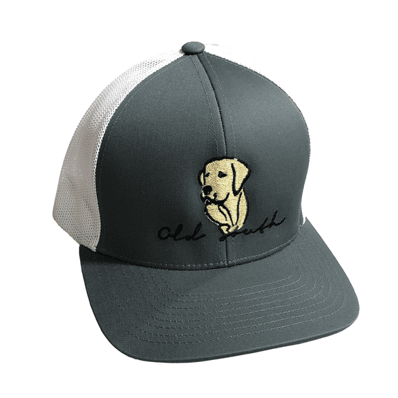 Old South Buddy Dog Mens Snapback Trucker Hat-Graphite/White