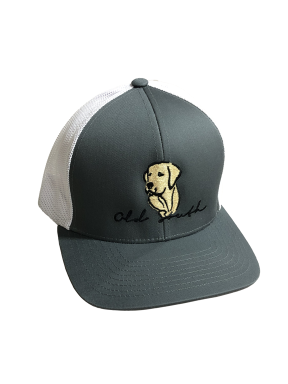 Old South Buddy Dog Mens Snapback Trucker Hat-Graphite/White