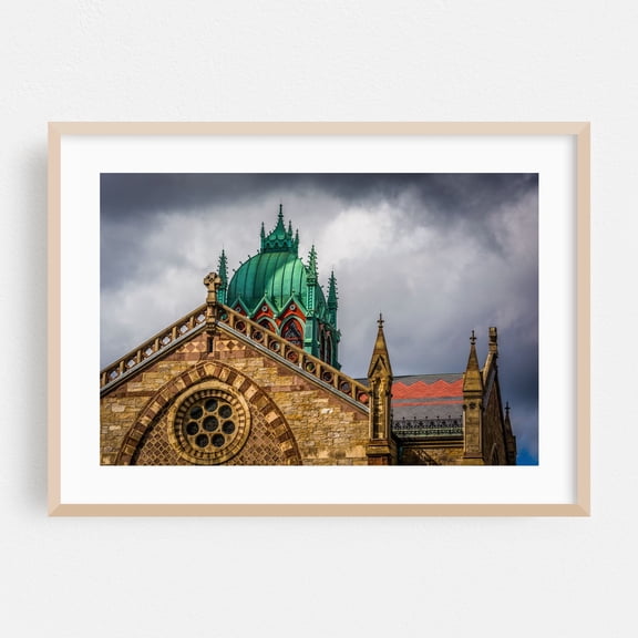 The Old South Church - Boston Massachusetts Photography Architecture Gothic Cityscape Travel Poster Cathedral Scenic Oak Framed Wall Art Print 5 x 7 inches